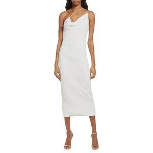 MISHA Saira Asymmetric Cowl Neck Cocktail Dress in Ivory 6